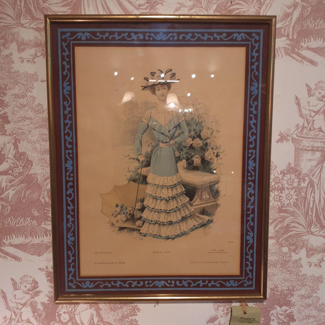 貴重1900年作品絵画『100年前のフランス貴婦人』手彩色アンティーク