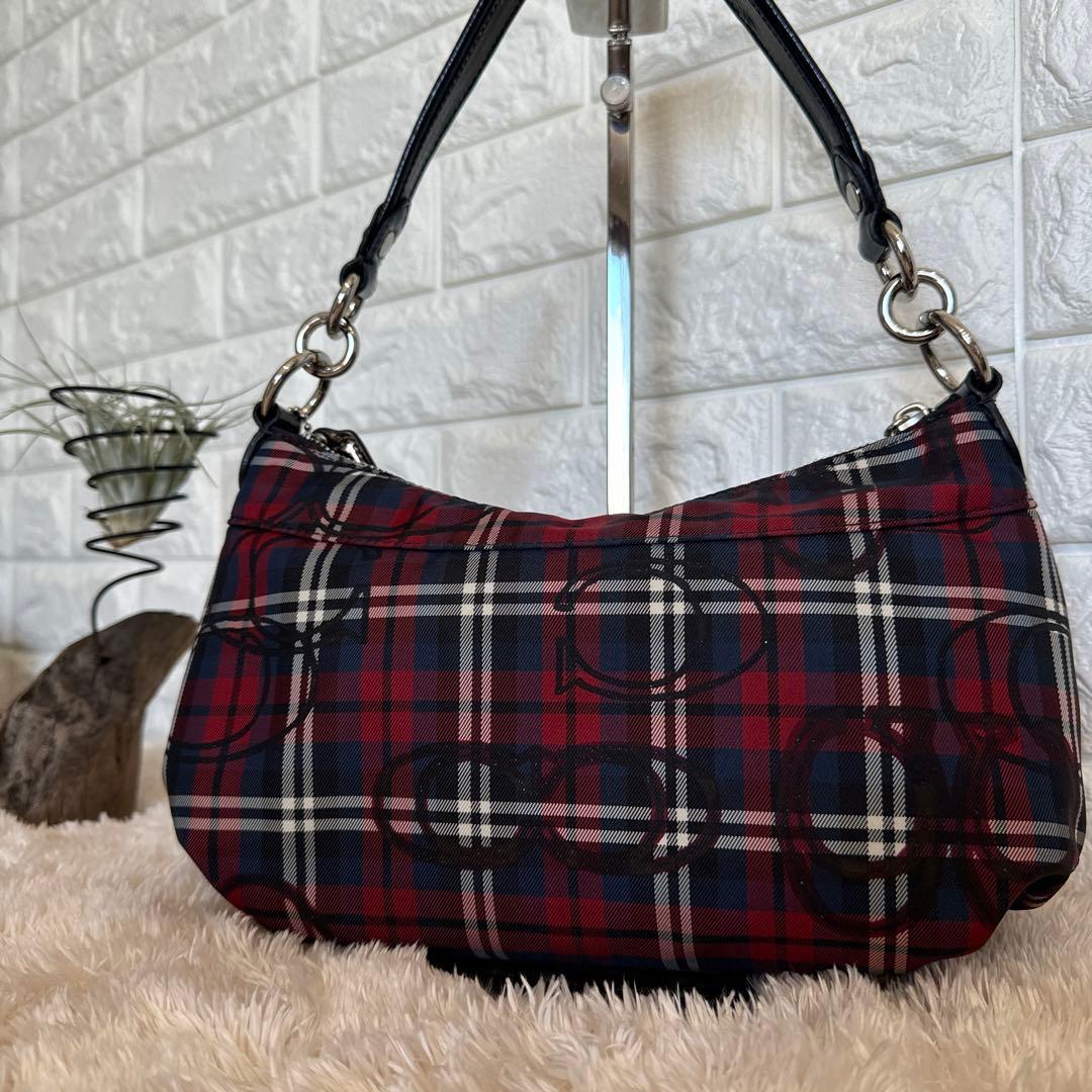 極美品 COACHコーチ 2wayバッグ チェック柄 ショルダーバッグ 赤と紺