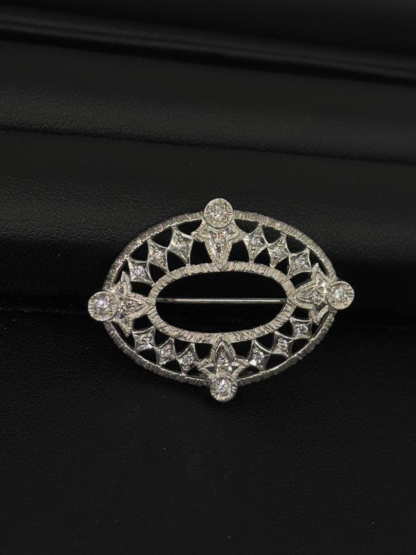 限定セール！Pt900 ダイヤモンド0.25ctブローチ 大粒 天然 ホワイト ダイヤ 0.25ct ウェーブ リング K18 ゴールド各色