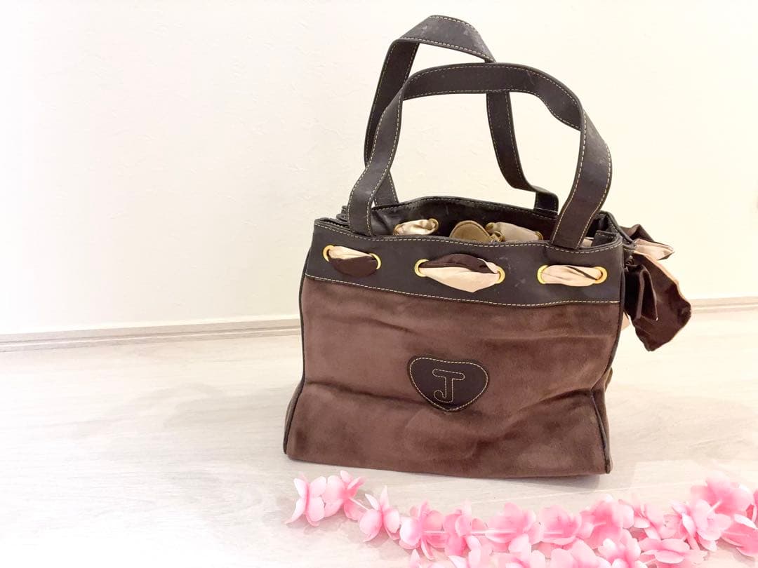 ジューシークチュール リボン リング チャーム付き バッグ ブラウン