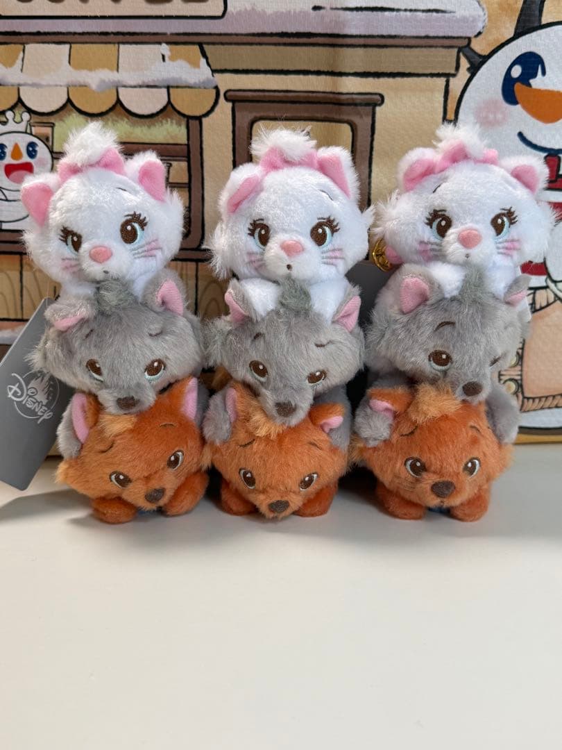 おしゃれキャット マリー、ベルリオーズ、トゥルーズ ぬいぐるみキーホルダー3点 マリー ベルリオーズ トゥルーズ おしゃれキャット ぬいぐるみ