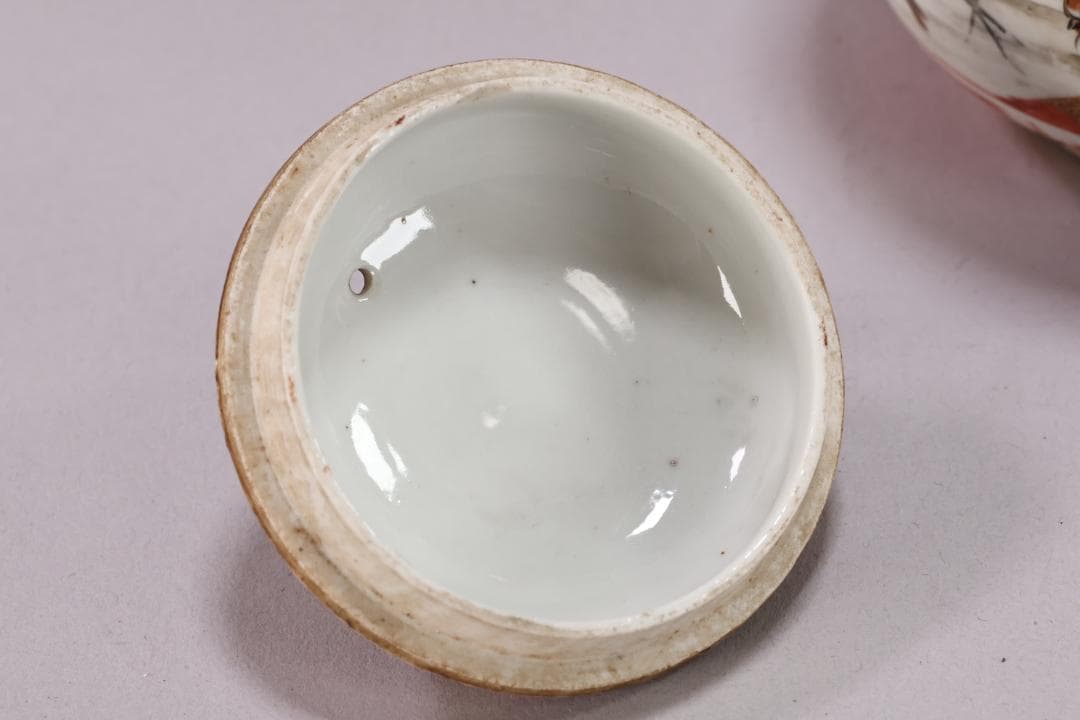 明治期 九谷造 赤絵 花鳥唐子図 注水 急須 重さ347g 茶道具 煎茶道具