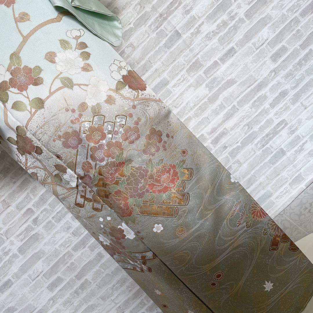 訪問着 フルセット 桜の木 花筏 綸子 入学式 卒業式 春めく 着物 Q5