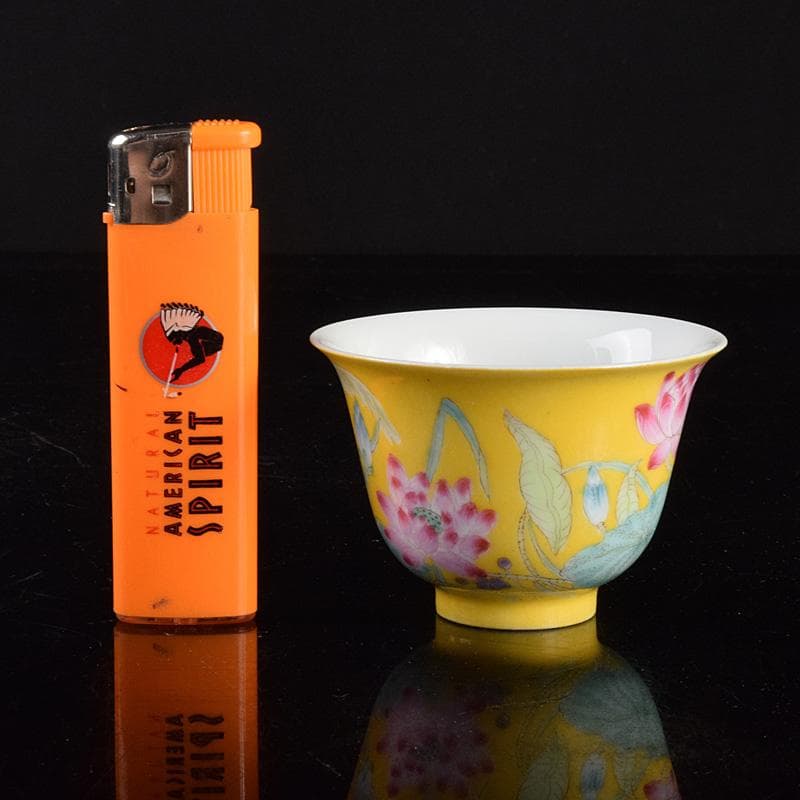 中国 慎徳堂製 黄釉粉彩 花文 茶杯 煎茶碗 C R4784 - メルカリ