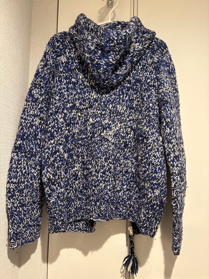 美品】CHAMULA フード付きニット 青白 - メルカリ