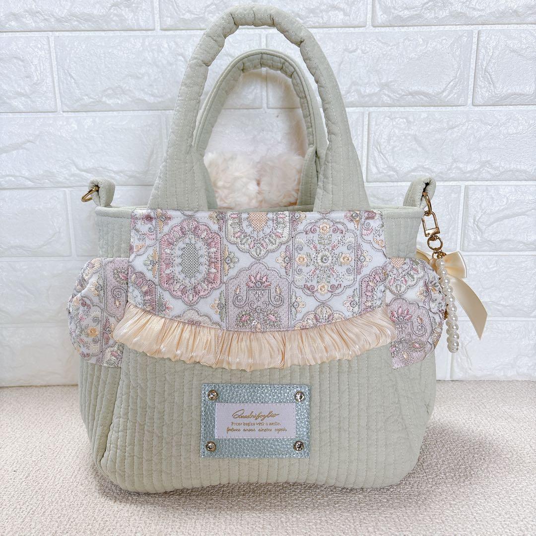 コヤンイサムチョン ハンドメイド サイドポケットトートバッグ ミント