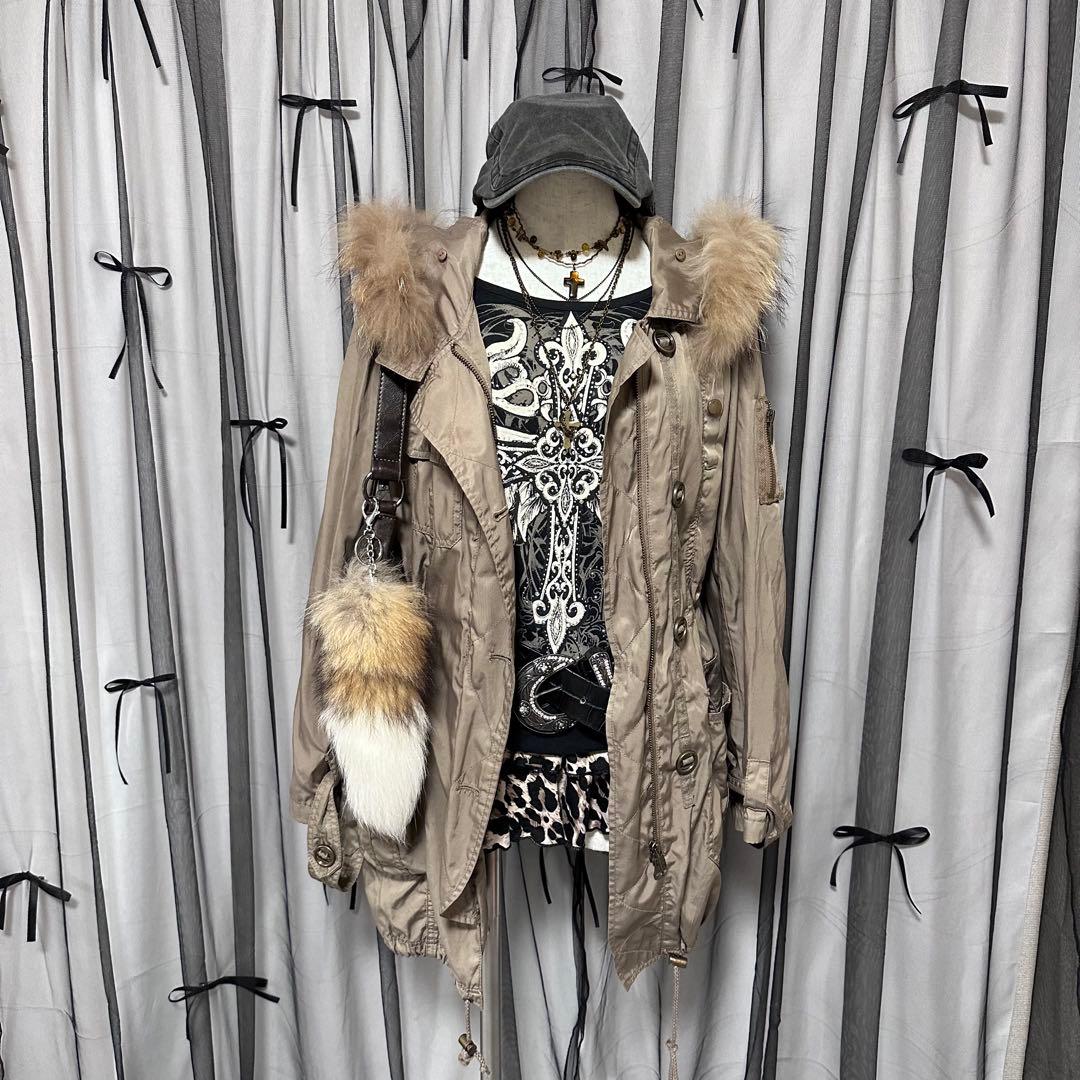 平成ギャル y2k フェアリーグランジ フード ファー付き モッズコート