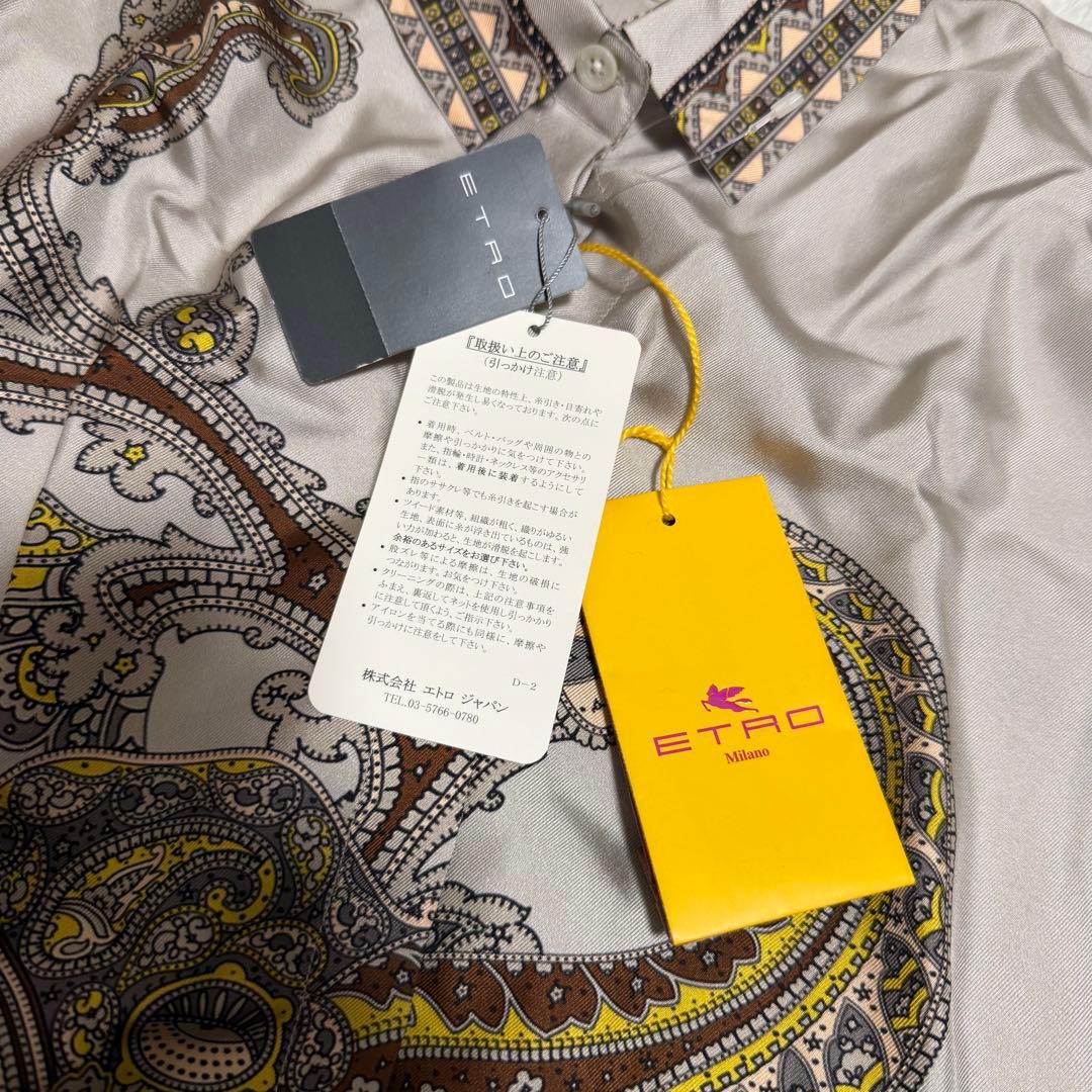 未使用タグ付きLサイズ相当 エトロ シルク100% ペイズリー総柄