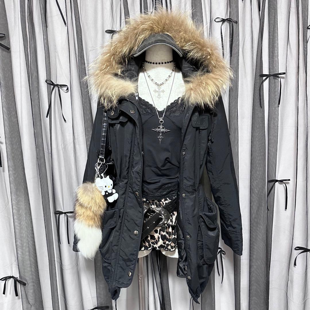平成ギャルy2k ファー付きアウター ミニタリーモッズコート フェアリー