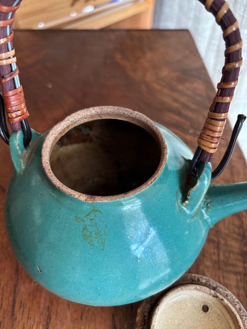 伊賀 丸柱 青 緑釉 薬土瓶 急須 民藝 古道具 希少 骨董 - メルカリ