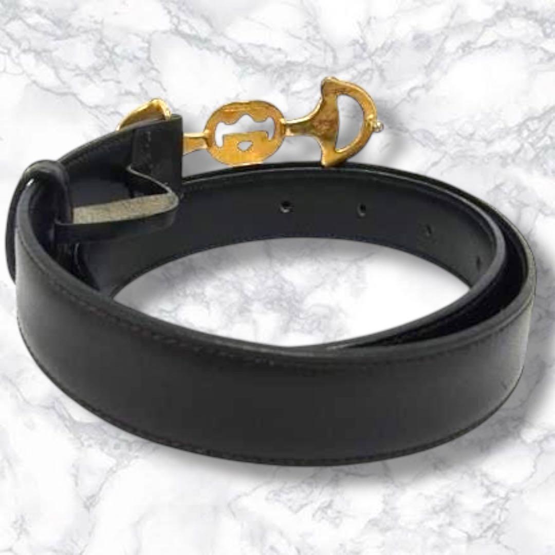 希少 グッチ ベルト ズゥミ インターロッキング ホースビット 金 黒