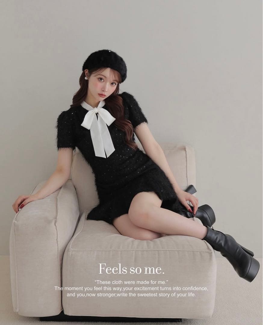 フェザースパンコールミニワンピース　mmeeme エムミーエメ M me eme フェザースパンコールミニワンピース T11641428 - ワンピース