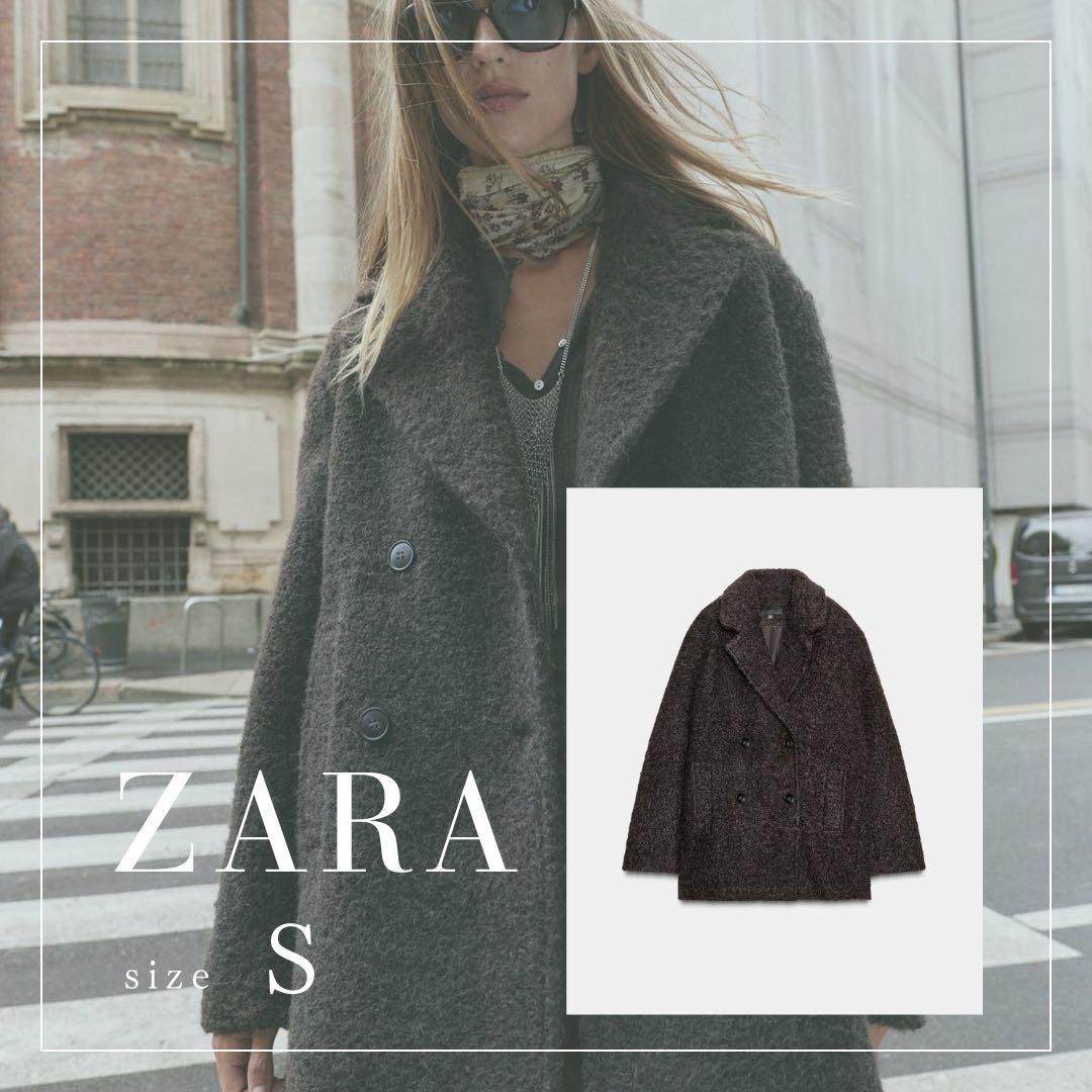 ZARA ブークレダブルブレストミディ丈コート S 新品 ZARA］ブークレダブルブレストミディ丈コート (ZARA/コート) 8073/328