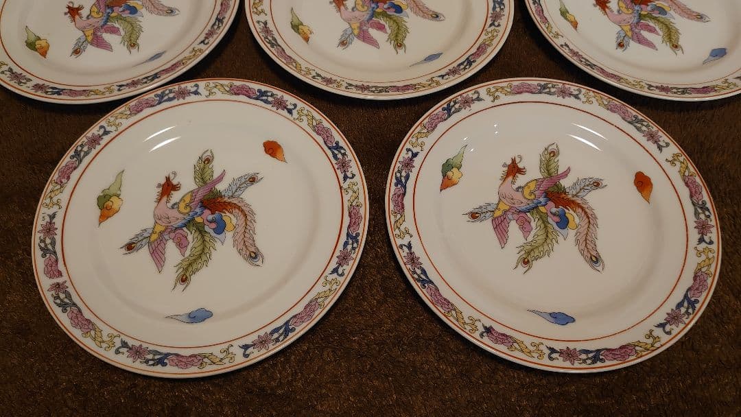 古玩 中国陶器 中皿 7寸皿 鳳凰 蔵出し 5客