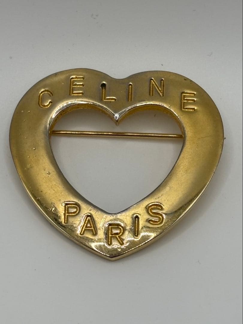 CELINE セリーヌ ヴィンテージハート ブローチ ゴールド CELINE セリーヌ ロゴ ハート ブローチ
