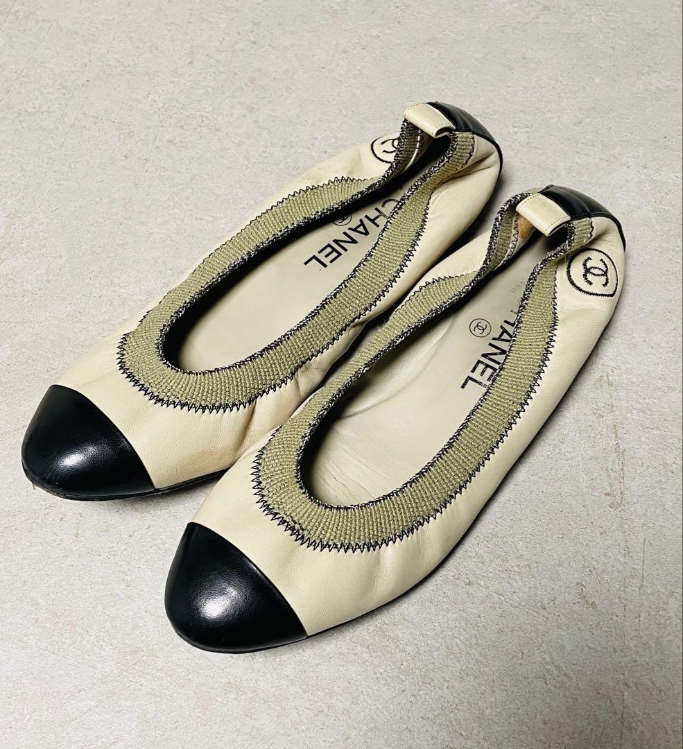 CHANEL アイボリー ブラック フラットシューズ　39/25cm imgrc0127332875.jpg