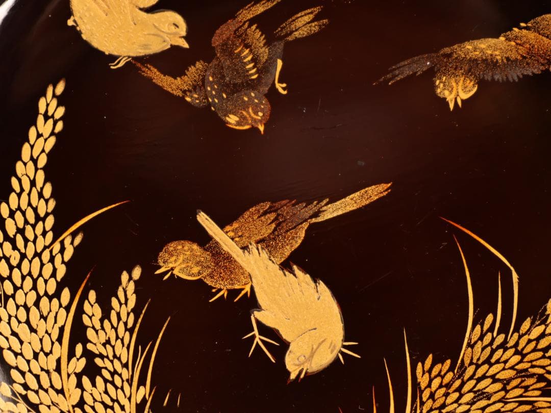 BK408 時代輪島塗 稲穂雀図金蒔絵 吸物椀 二客 木製 茶道具 懐石 会席