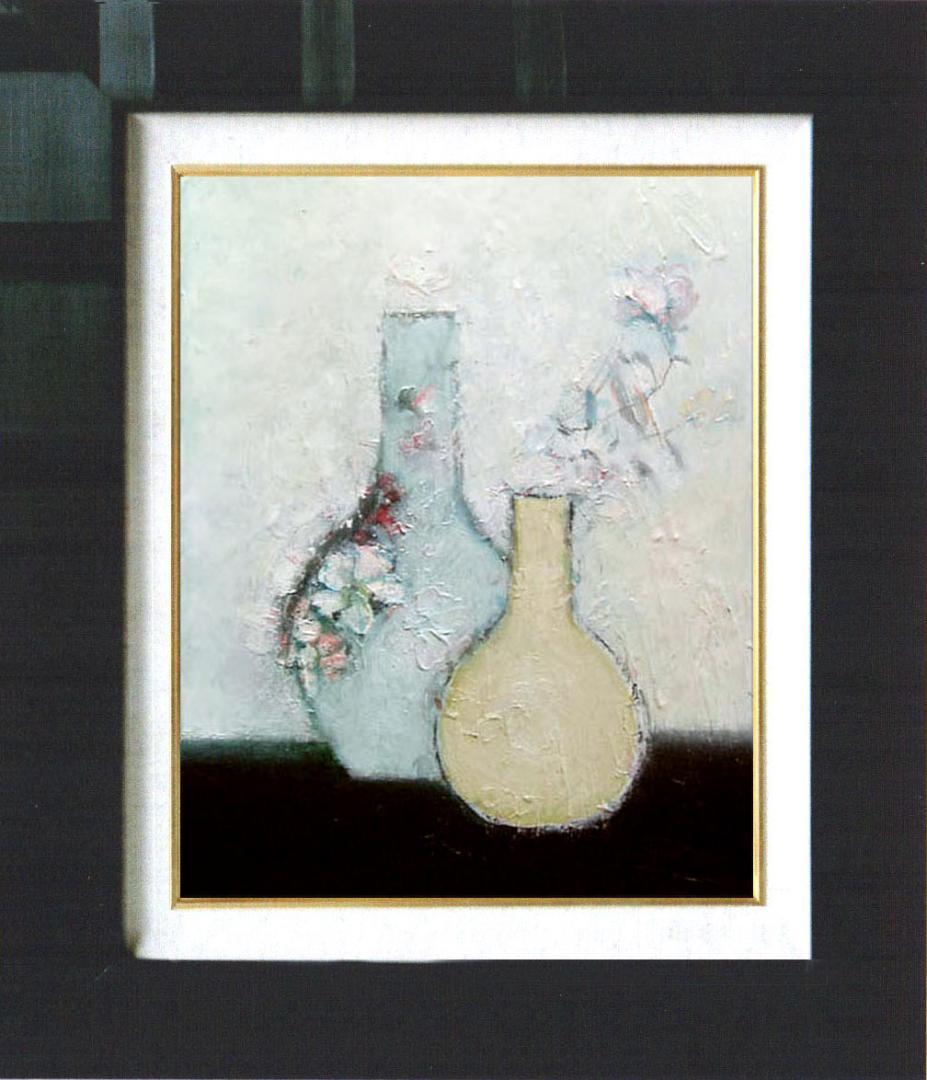 油絵 菅家令子 絵 絵画 インテリア 額付(黒) uF6-111102 花と花瓶 油絵 菅家令子 絵 絵画インテリア 額付(青緑＋金色の枠)uF6-113302花