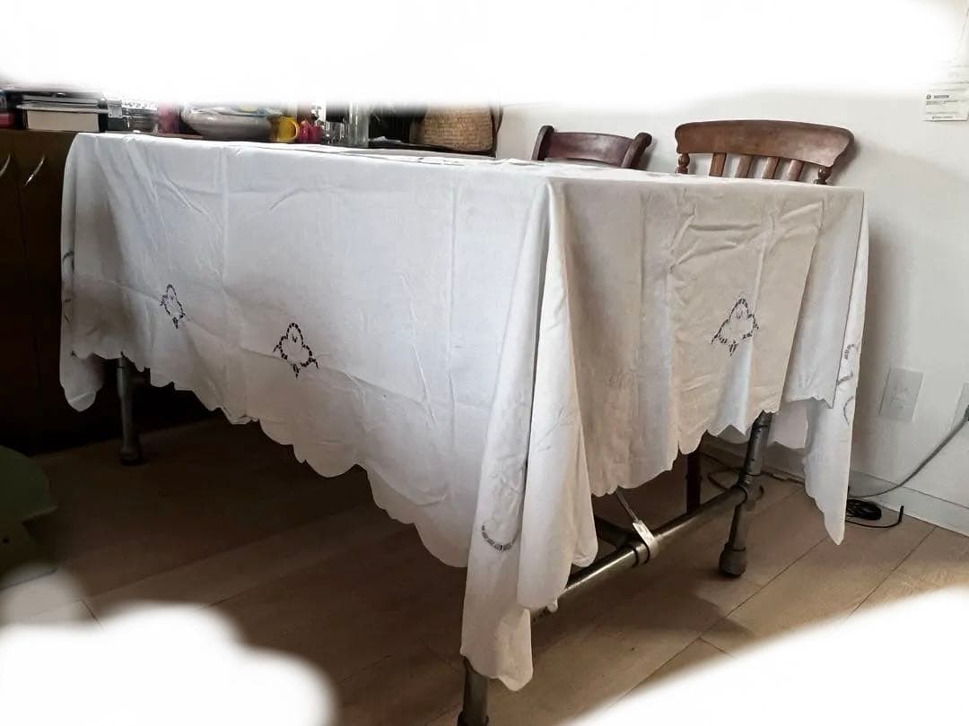 フランスアンティークテーブルクロス@a22 特大)(長方形)フランス アンティーク リネン テーブルクロス ホワイト