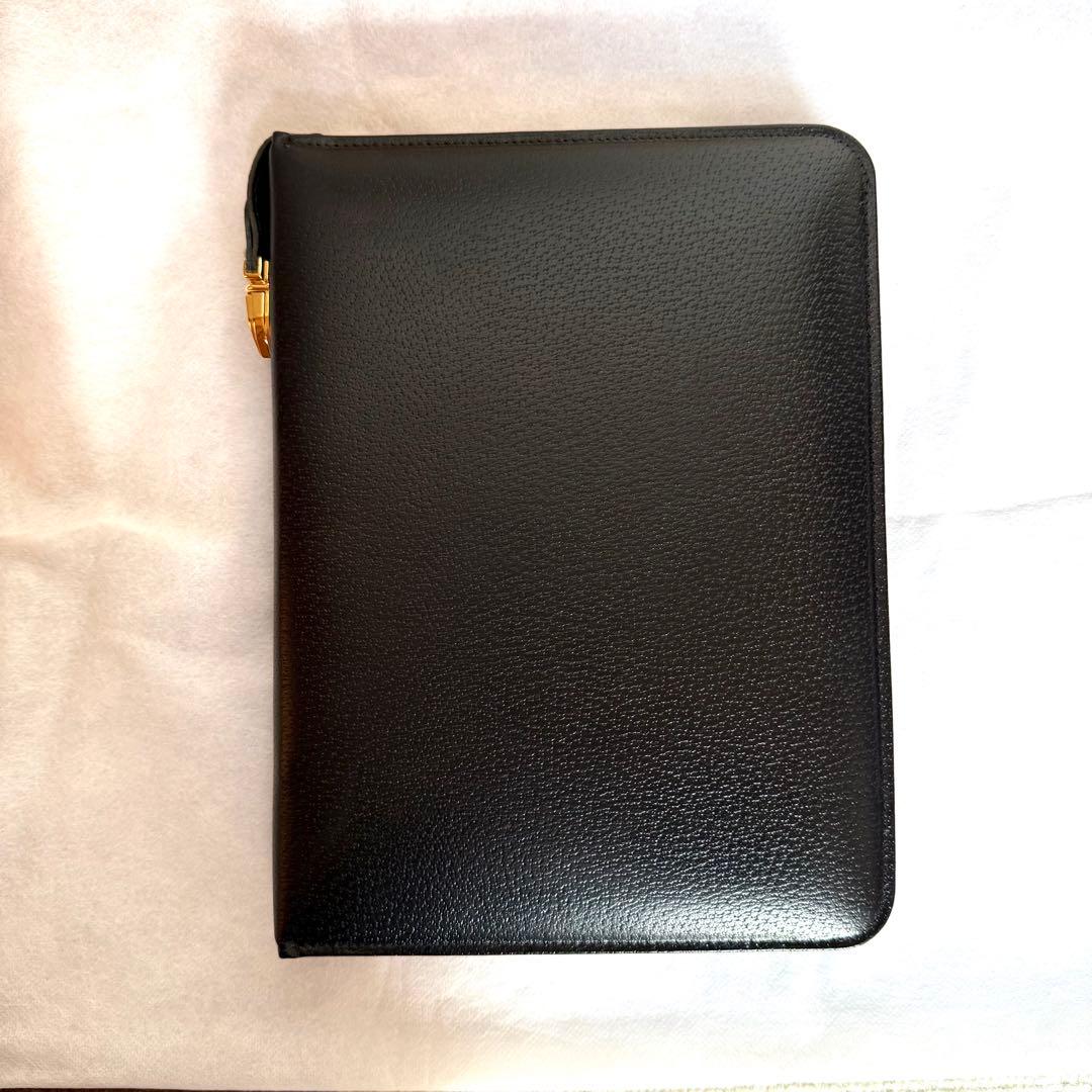 SMYTHSON ブラック レザー ドキュメントフォルダー