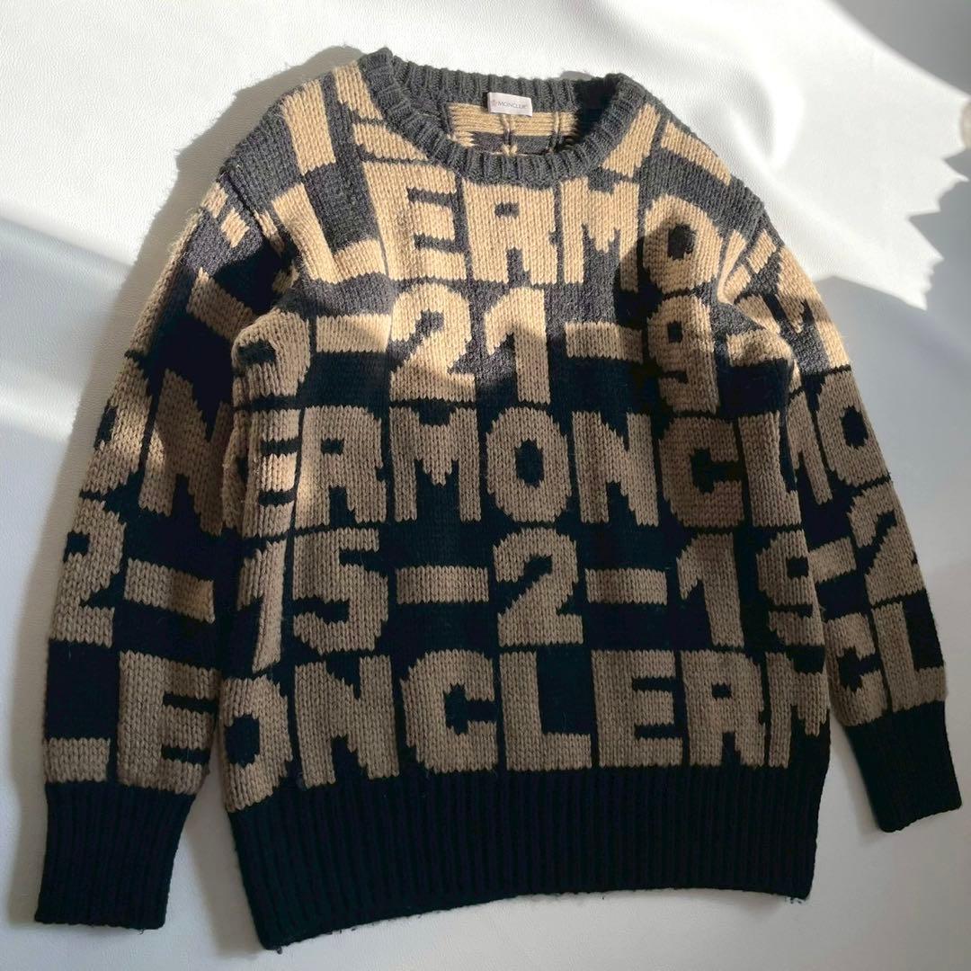モンクレール】ニット セーター 総柄 ロゴ M 黒 アルパカ混 - メルカリ