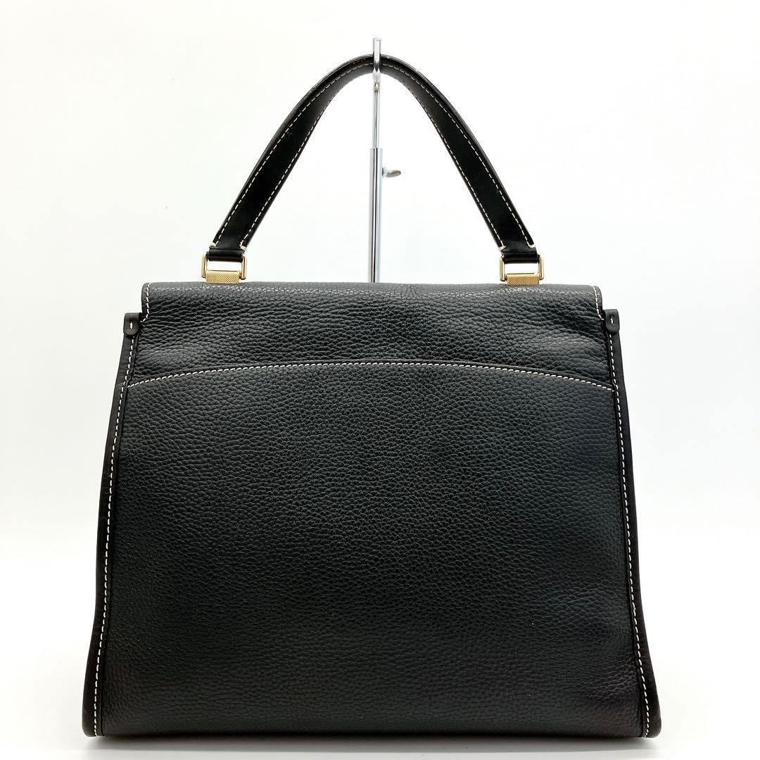 美品 BALLY ハンドバッグ Bターンロック ブラック シュリンクレザー