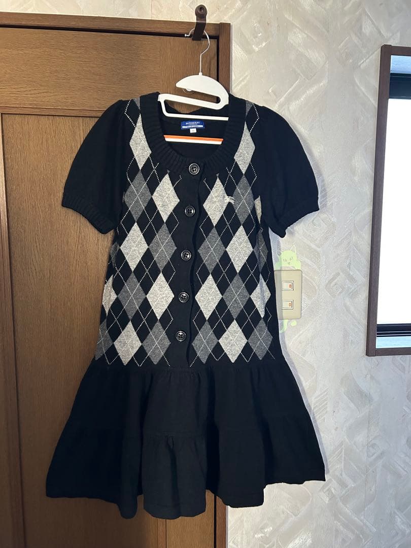 バーバリーブルーレーベル ニットワンピース アーガイル柄 カシミヤ混