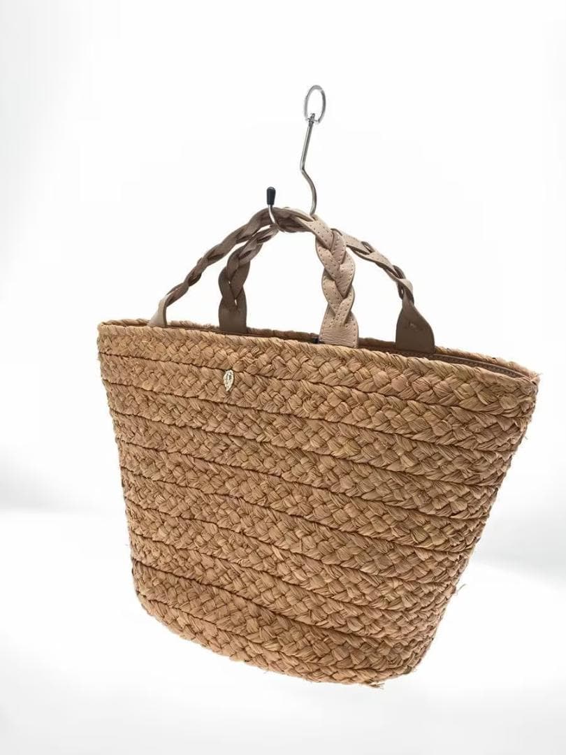 美品 ヘレンカミンスキー カゴバッグ ラフィアリーフ ロゴ ブラウン