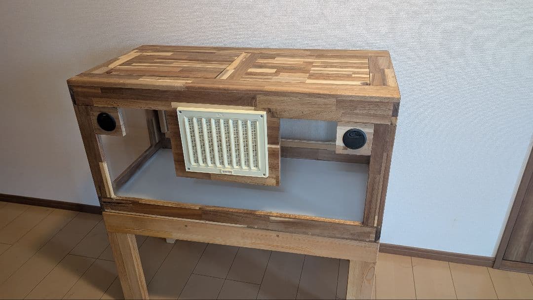 アカシア集成材15ミリ幅90縦45奥行45全面アクリル板仕様 蜜蝋オイル