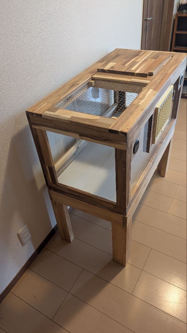 アカシア集成材15ミリ幅90縦45奥行45全面アクリル板仕様 蜜蝋オイル