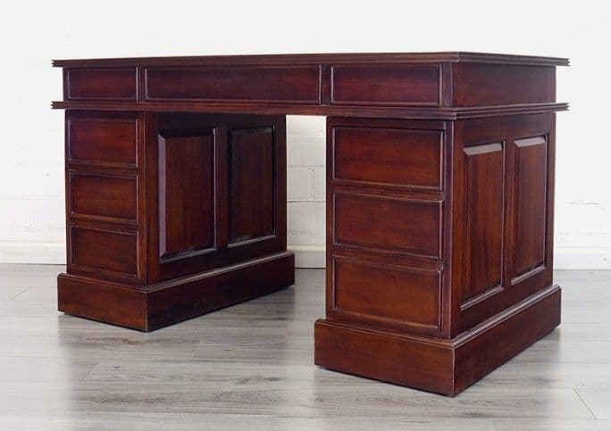 プレジデントデスクセミソリッドレザーアンティーク高級ダークブラウン木製