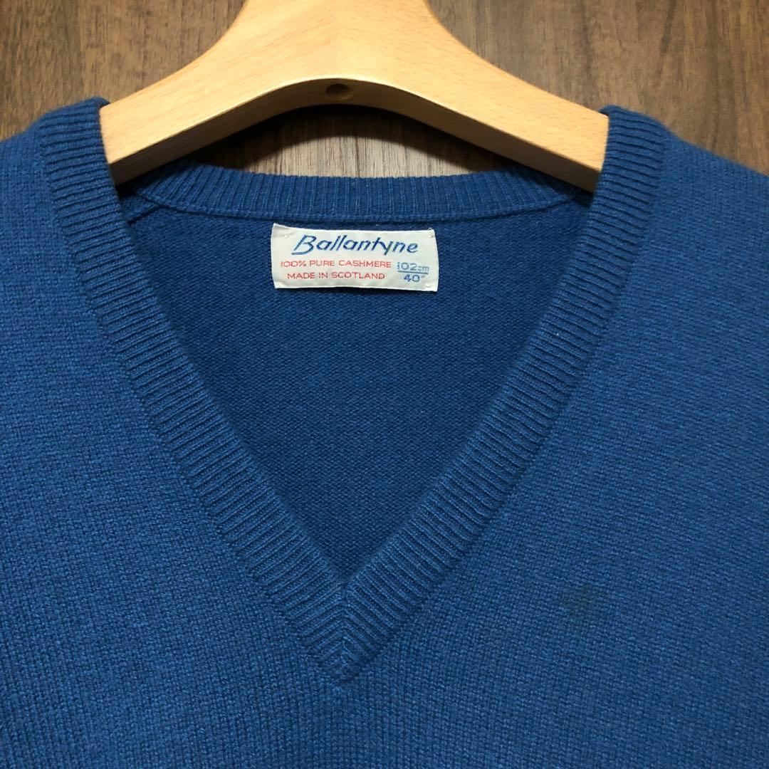 80s スコットランド製 Ballantyne カシミヤ Vネックニット M 青 - メルカリ
