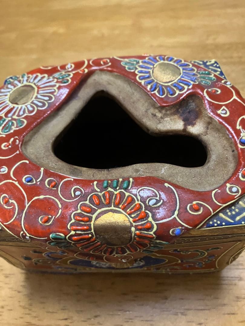 メ992 九谷佐野釜 福島武山作 香爐 赤絵虎漢三笑之図