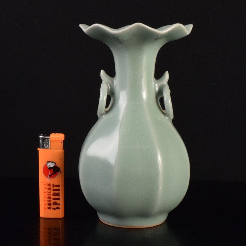 中国 龍泉窯 粉青釉 桔梗口双耳瓶 花入 C 6908