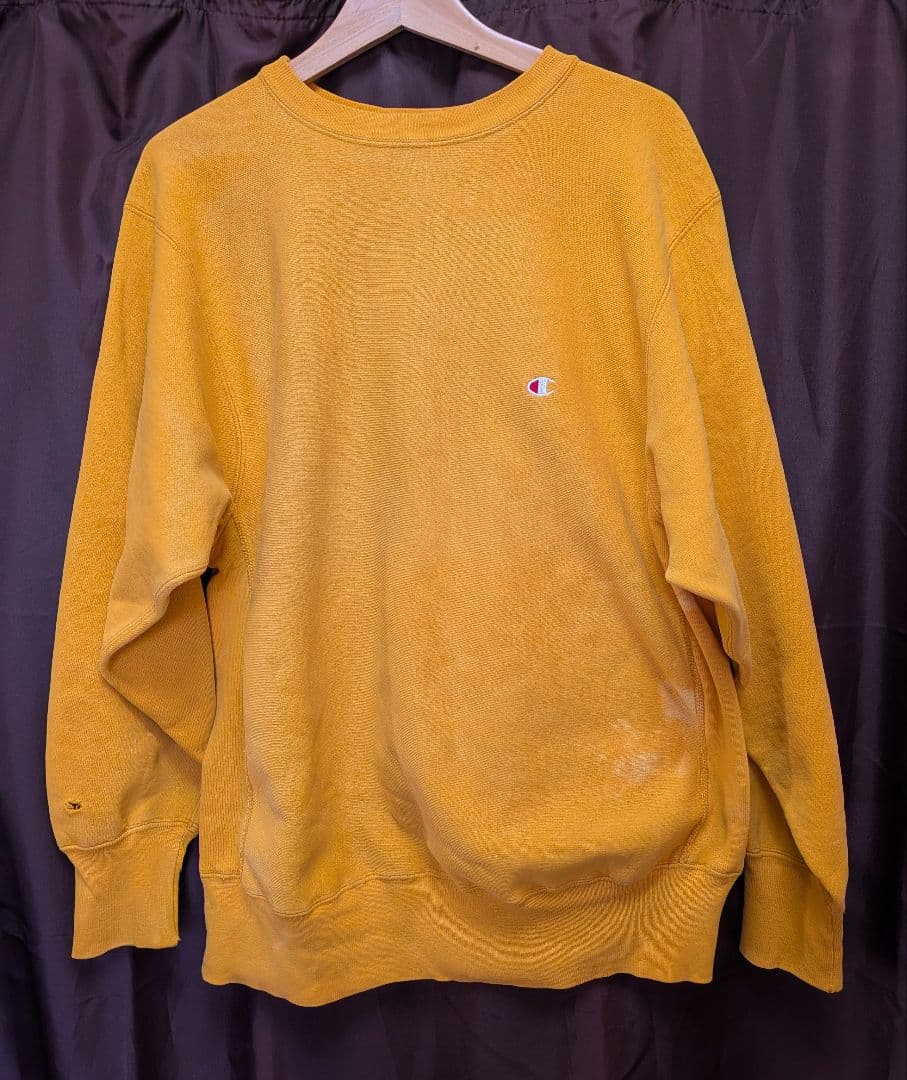 90s チャンピオンリバースウィーブ 1つ目 USA製 希少 マスタード 90s USA製 Champion リバースウィーブスウェット マスタード L | 古着