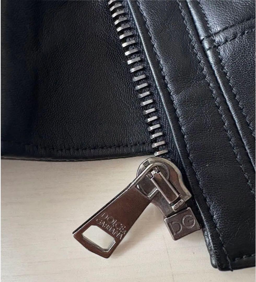 Dolce & Gabbana ブラックレザーシングルライダースジャケット36