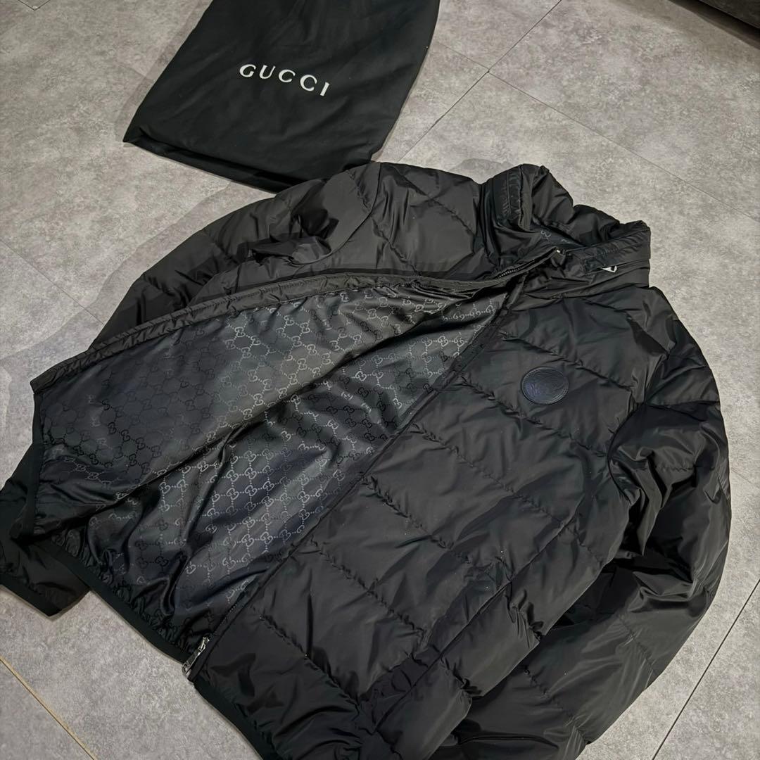 裏地総柄❗️】GUCCI ダウンジャケット ワッペンロゴ ブラック 46 M