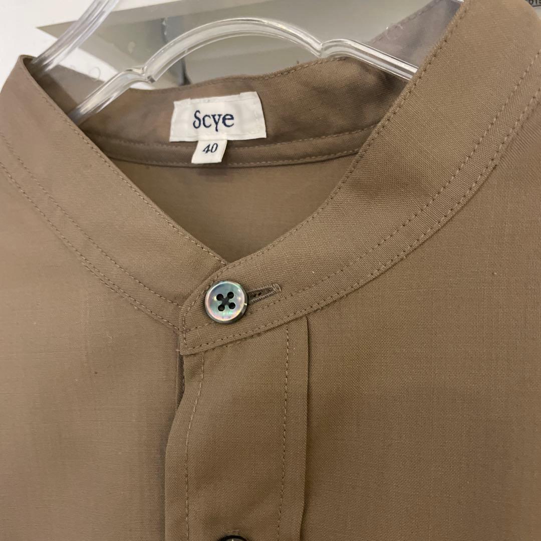 タグ付き！Scye ギャザー入りカーキサマーウール長袖シャツ サイズ40