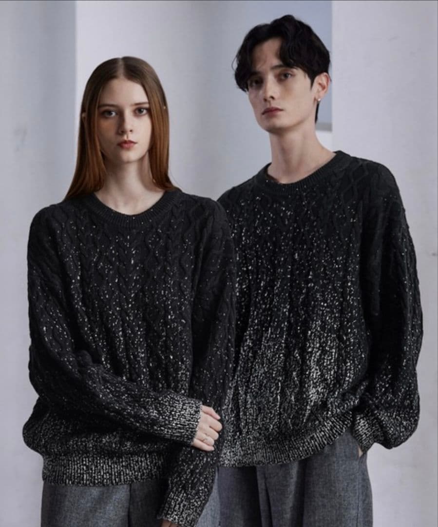 本日2月25日20時までCLEL箔プリント ケーブルクルネックニット