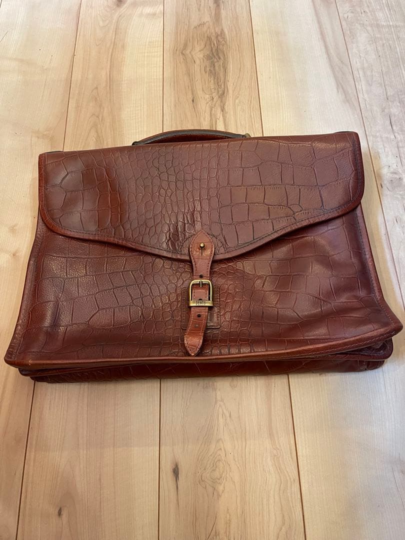 英国DENTS製（デンツ）茶色レザー型押しブリーフケース 40x29x6cm