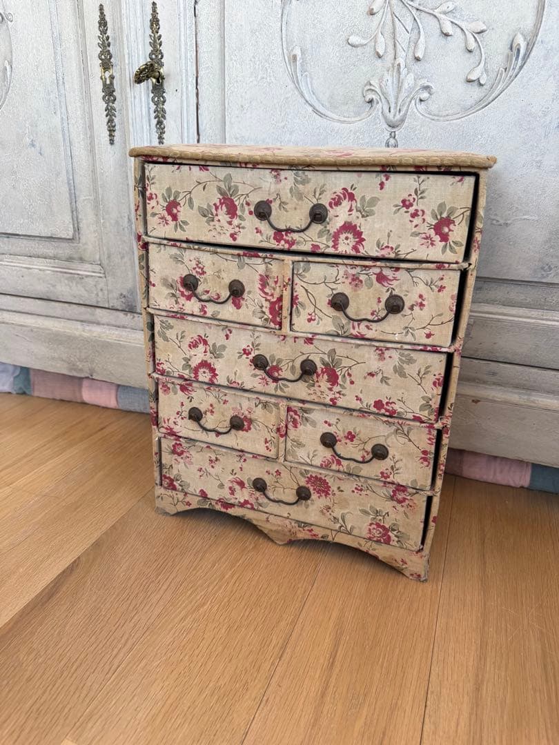 フランスアンティークカルトナージュドゥロワー花柄引き出し抽斗