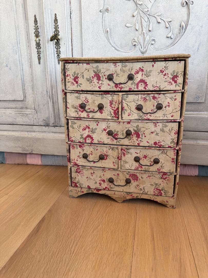 フランスアンティークカルトナージュドゥロワー花柄引き出し抽斗