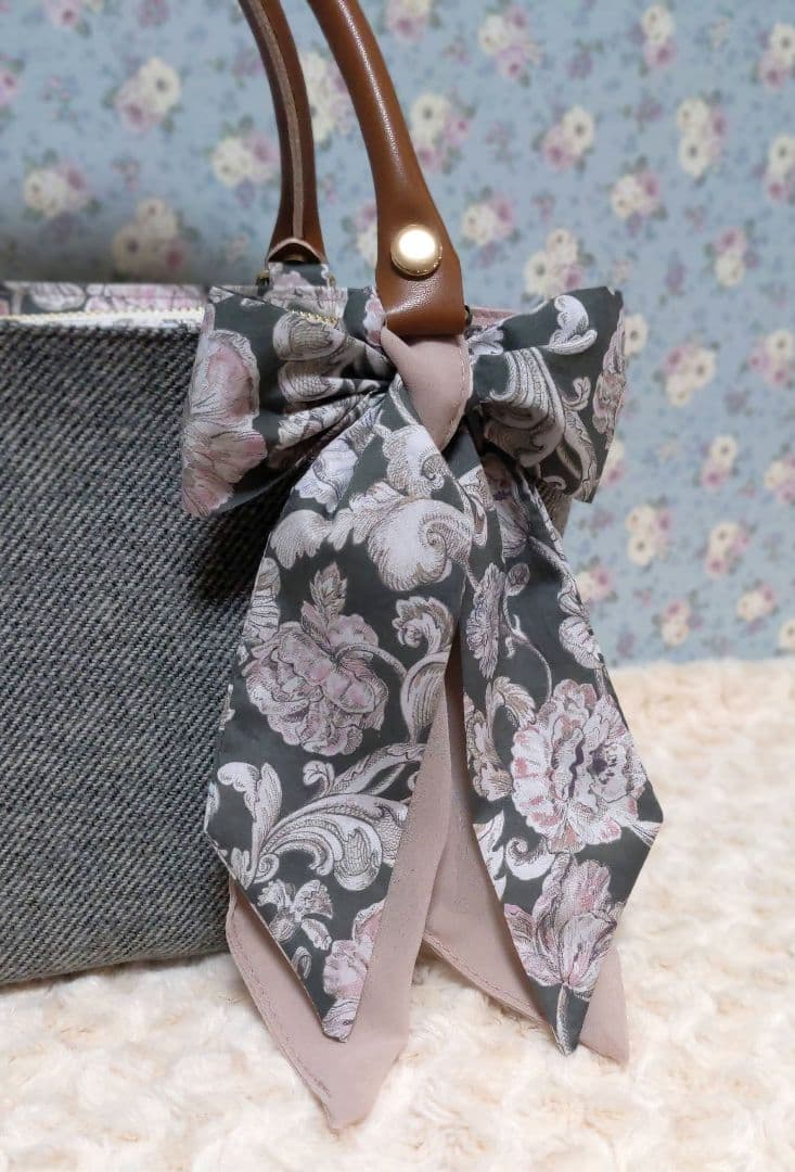 リボンスカーフ付ミニトート 仕切りポーチ付 ツイード アレキサンダー