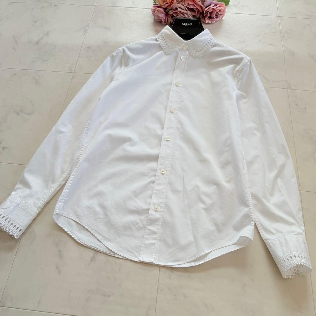 極美品☆CELINE エディ期 エンブロイダリー カラー 白シャツ ブラウス