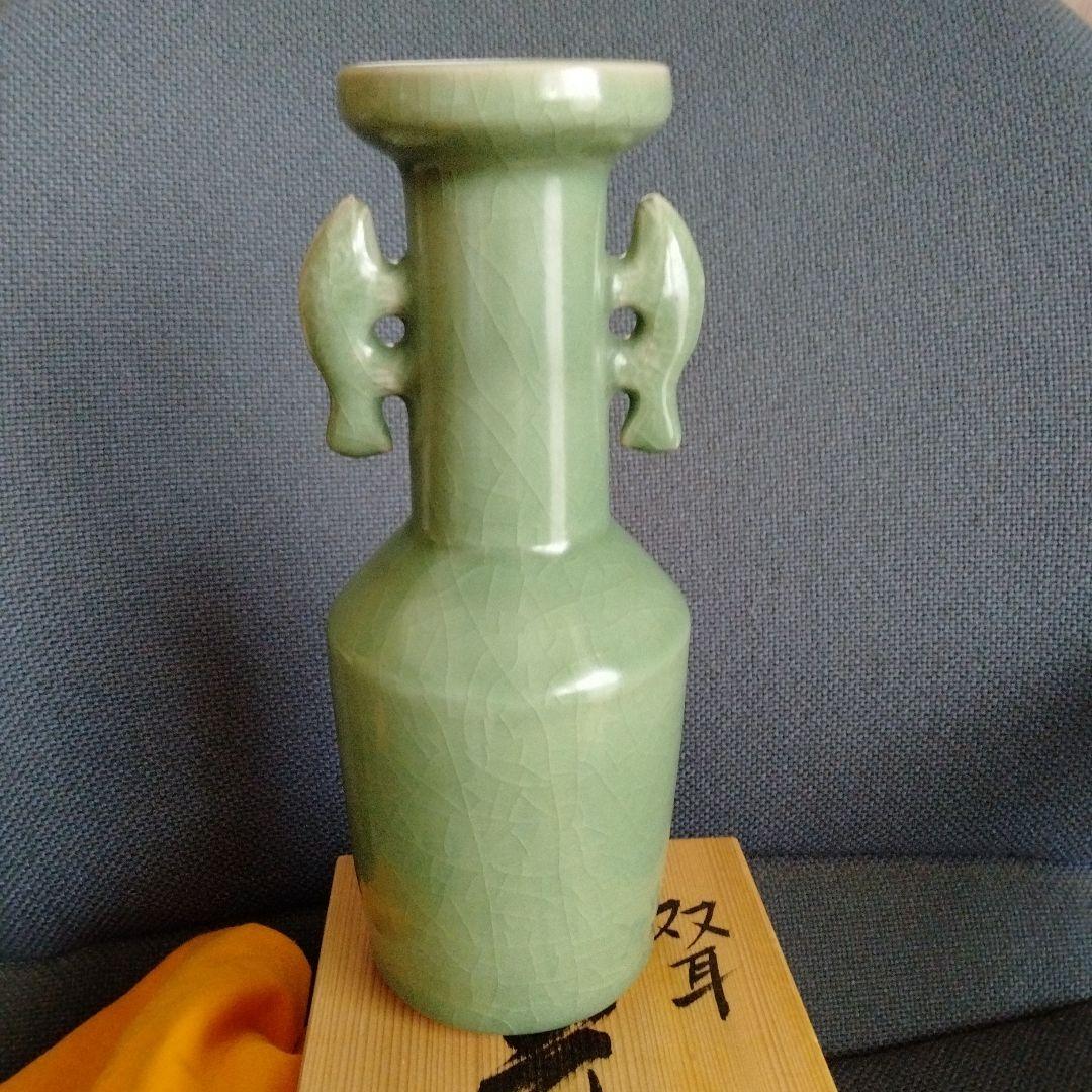 最終値下げ 旧家蔵中国骨董【南宋青磁 双魚耳付花入】 貴重