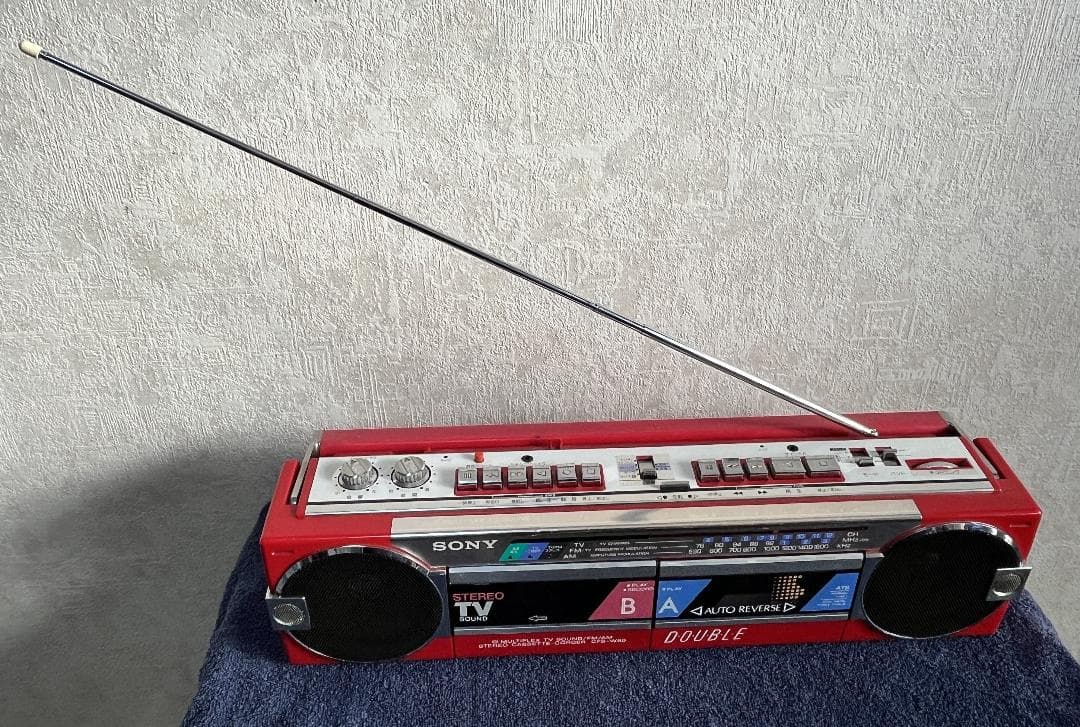 SONY CFS-W80 ダブルカセット ラジオ ラジカセ 赤 昭和レトロ - メルカリ