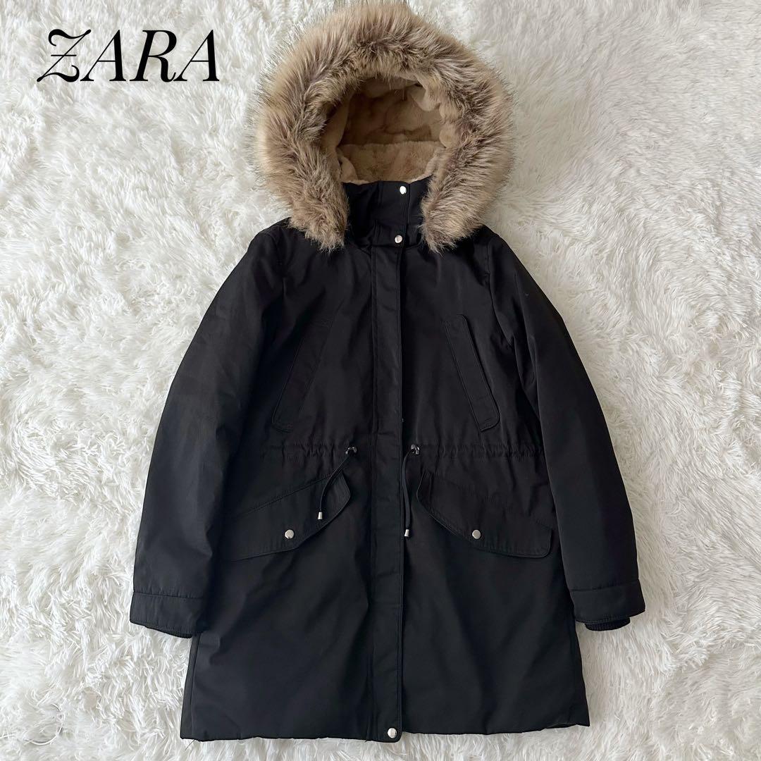 美品】ZARA trf モッズコート ボア ブラック ファー付き Sサイズ