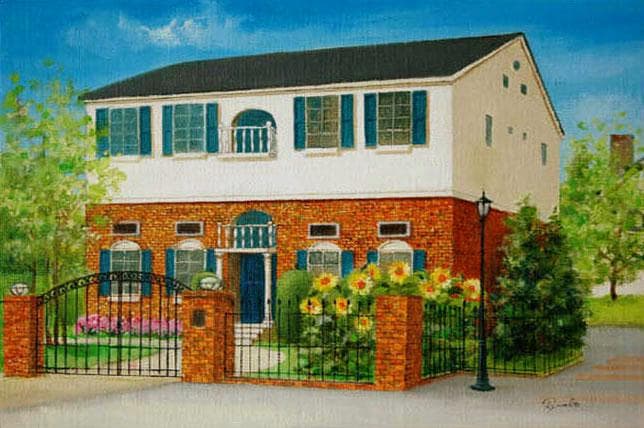 油絵 菅家令子 絵インテリア額付( 青緑＋金色の枠 )F4-110212ひまわり