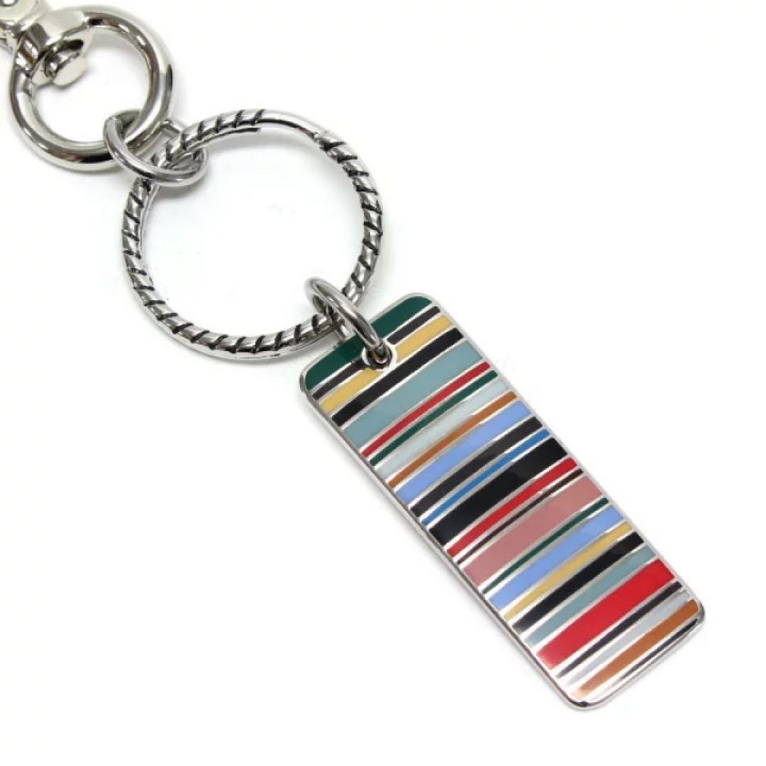 新品】ポールスミス ストライプ タグ マルチカラーキーリング キーホルダー