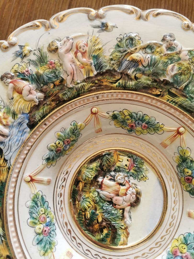 アンティーク カポディモンテ ラージデコレーションプレート 深大皿